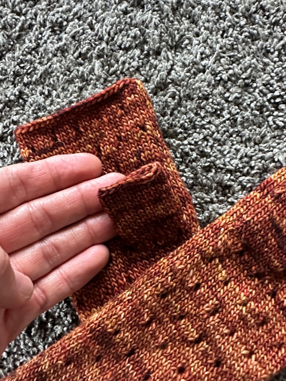 Hand-Knit Rust Orange Fingerless Gloves with Ribbon Detail - Picture 2 of 5